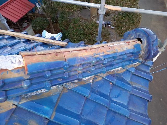 鉾田市棟の取り直し工事のし瓦積み